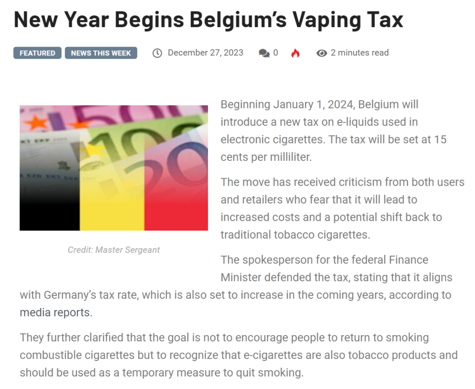 Belgien erhebt Steuer auf E-Zigaretten-Liquid